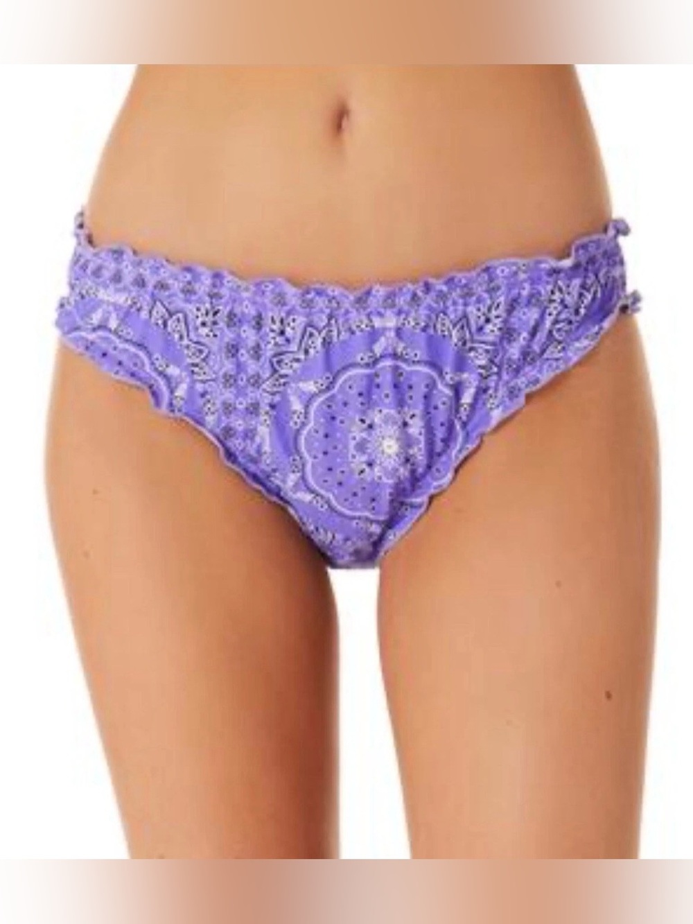 California Waves Juniors’ Flowery Flow Hipster Bikini Bottoms, Purple, Medium